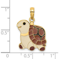 14K Yellow Gold Brown, Tan, and Black Enamel Cartoon Turtle Charm - 23mm Length by Oro Pregiato