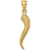 14K Yellow Gold Brushed 3D Italian Horn Pendant by Oro Pregiato
