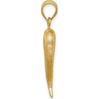 14K Yellow Gold Brushed 3D Italian Horn Pendant by Oro Pregiato