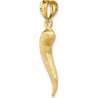 14K Yellow Gold Brushed 3D Italian Horn Pendant by Oro Pregiato