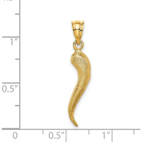 14K Yellow Gold Brushed 3D Italian Horn Pendant by Oro Pregiato