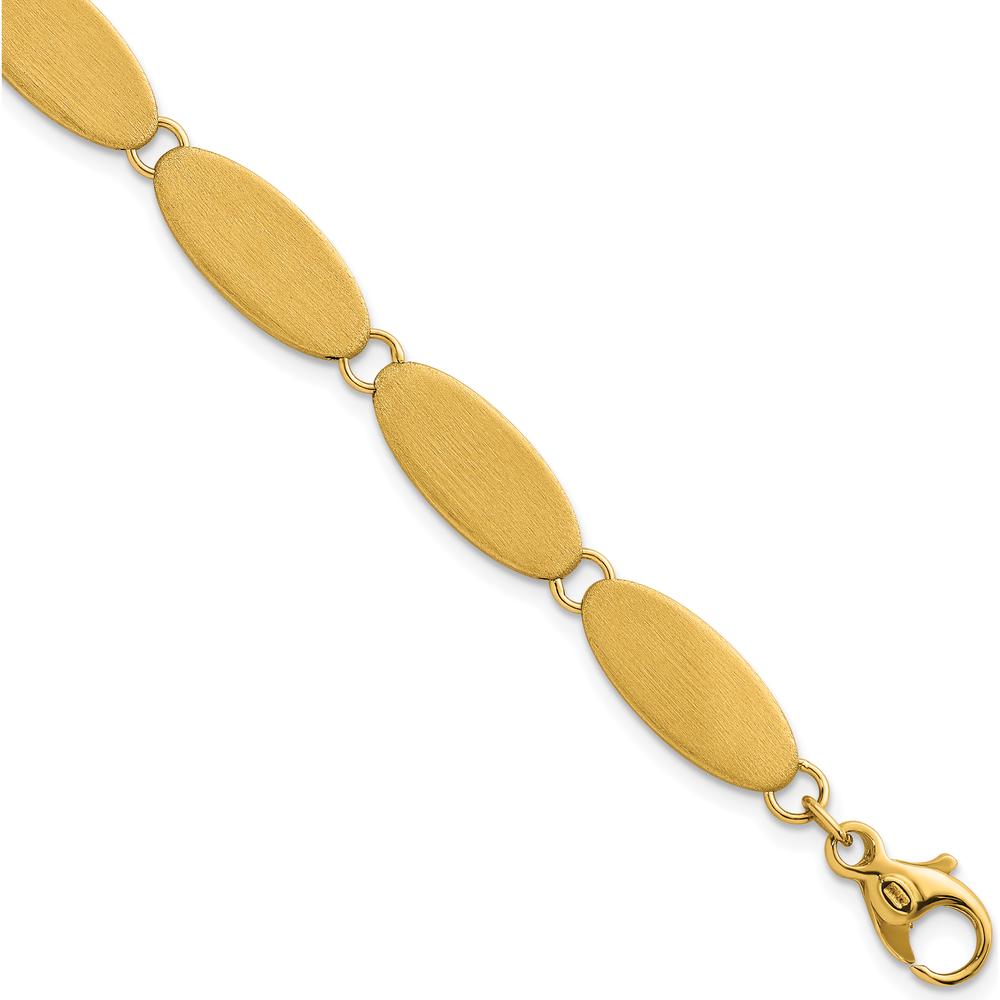 14K Yellow Gold Brushed 8mm Fancy Oval Link Bracelet - 7.5" Length by 0
