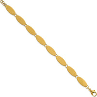 14K Yellow Gold Brushed 8mm Fancy Oval Link Bracelet - 7.5" Length by 0