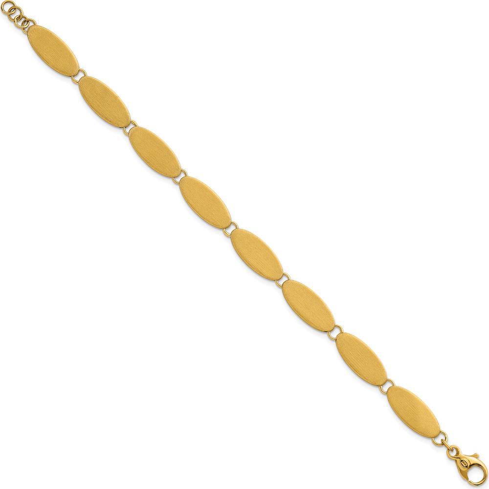 14K Yellow Gold Brushed 8mm Fancy Oval Link Bracelet - 7.5" Length by 0