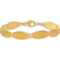 14K Yellow Gold Brushed 8mm Fancy Oval Link Bracelet - 7.5" Length by 0