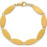 14K Yellow Gold Brushed 8mm Fancy Oval Link Bracelet - 7.5" Length by 0
