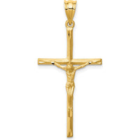 14K Yellow Gold Brushed and Diamond-Cut Crucifix Cross Pendant - 38mm Length by Oro Pregiato