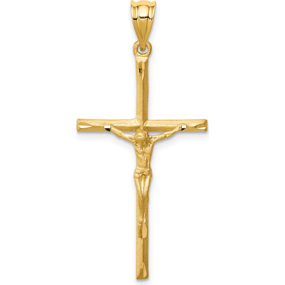 14K Yellow Gold Brushed and Diamond-Cut Crucifix Cross Pendant - 38mm Length by Oro Pregiato