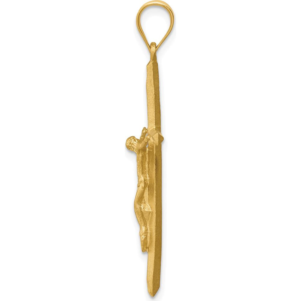 14K Yellow Gold Brushed and Diamond-Cut Crucifix Cross Pendant - 38mm Length by Oro Pregiato