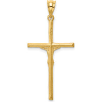 14K Yellow Gold Brushed and Diamond-Cut Crucifix Cross Pendant - 38mm Length by Oro Pregiato