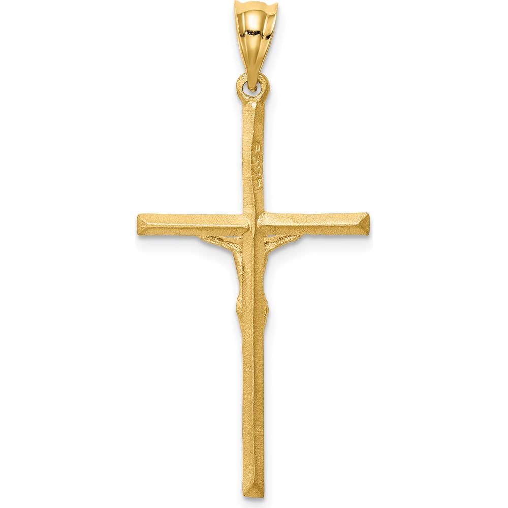 14K Yellow Gold Brushed and Diamond-Cut Crucifix Cross Pendant - 38mm Length by Oro Pregiato