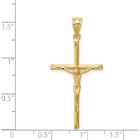 14K Yellow Gold Brushed and Diamond-Cut Crucifix Cross Pendant - 38mm Length by Oro Pregiato