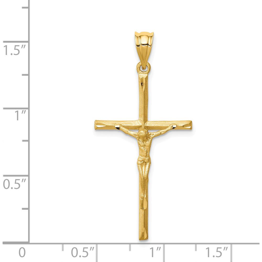14K Yellow Gold Brushed and Diamond-Cut Crucifix Cross Pendant - 38mm Length by Oro Pregiato