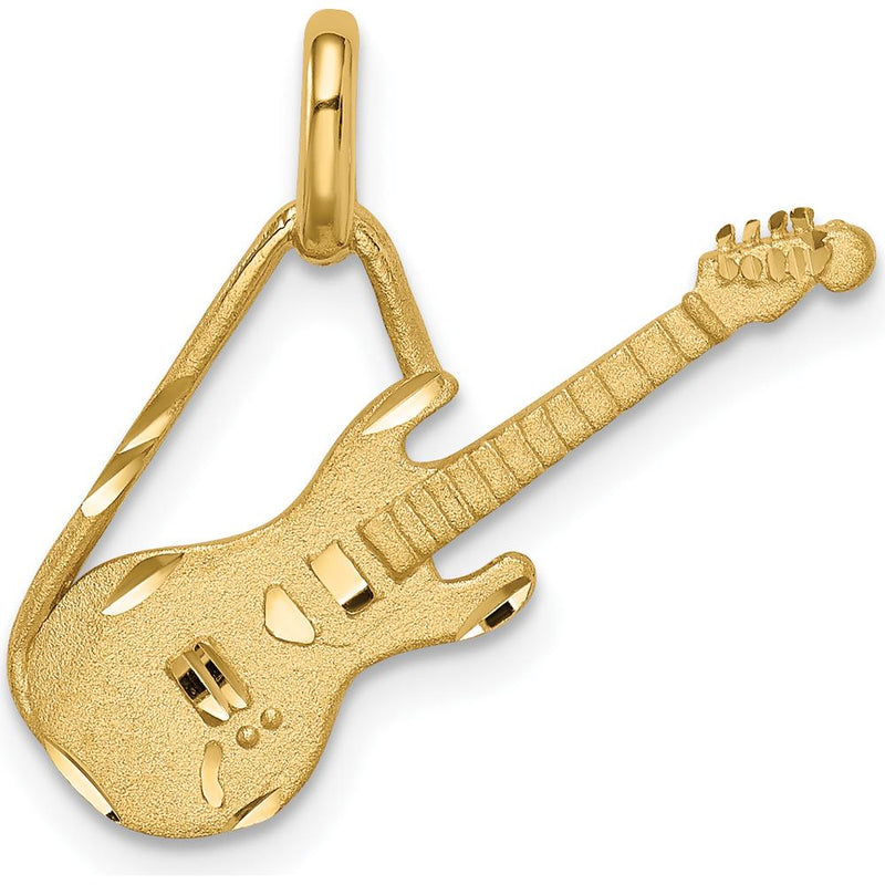 14K Yellow Gold Brushed and Diamond-Cut Electric Guitar Pendant - 18mm x 20mm by Oro Pregiato