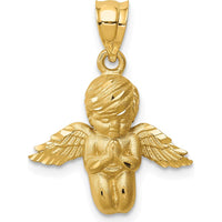 14K Yellow Gold Brushed and Diamond-Cut Praying Angel Pendant - 22mm Length by Oro Pregiato