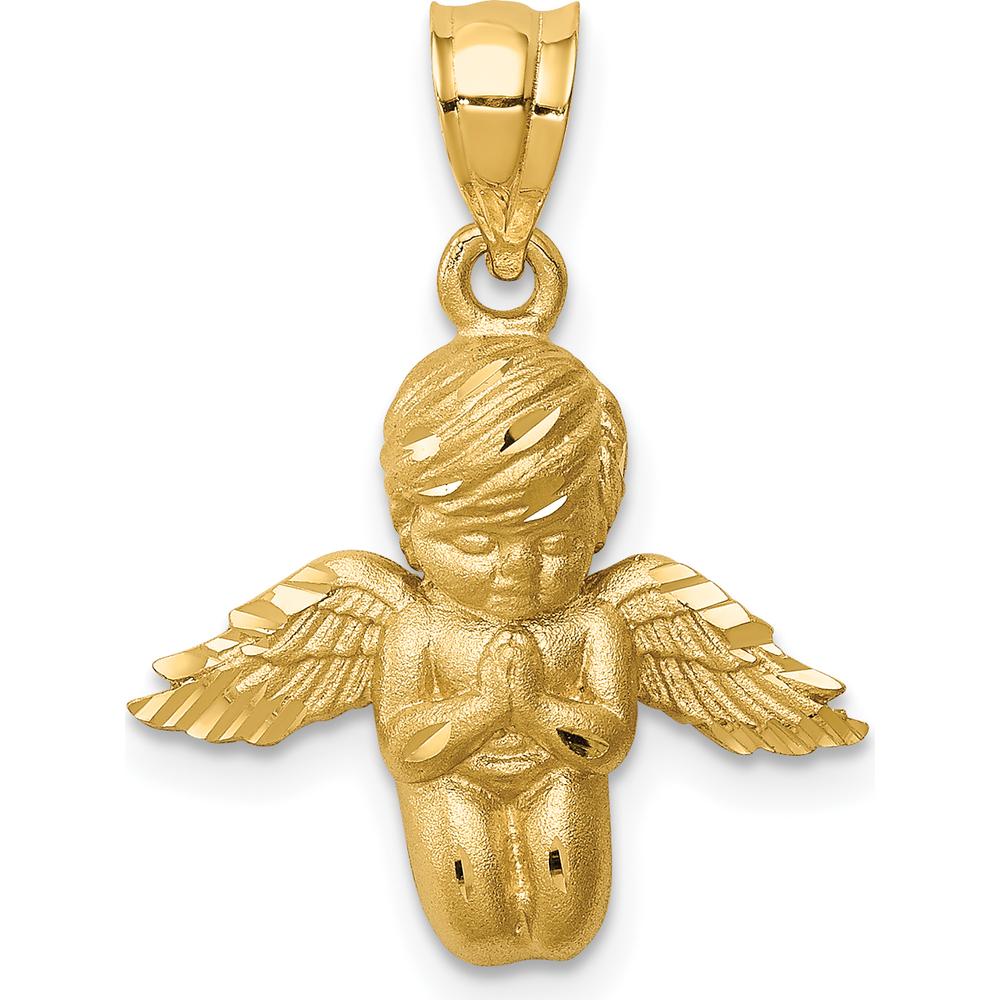 14K Yellow Gold Brushed and Diamond-Cut Praying Angel Pendant - 22mm Length by Oro Pregiato
