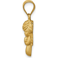 14K Yellow Gold Brushed and Diamond-Cut Praying Angel Pendant - 22mm Length by Oro Pregiato
