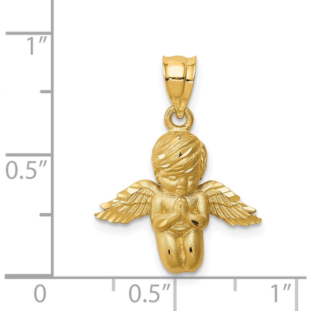 14K Yellow Gold Brushed and Diamond-Cut Praying Angel Pendant - 22mm Length by Oro Pregiato