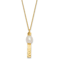 14K Yellow Gold Brushed & Hammered Freshwater Rice Pearl Necklace - 6-7mm by Monteluci Fine Jewelry