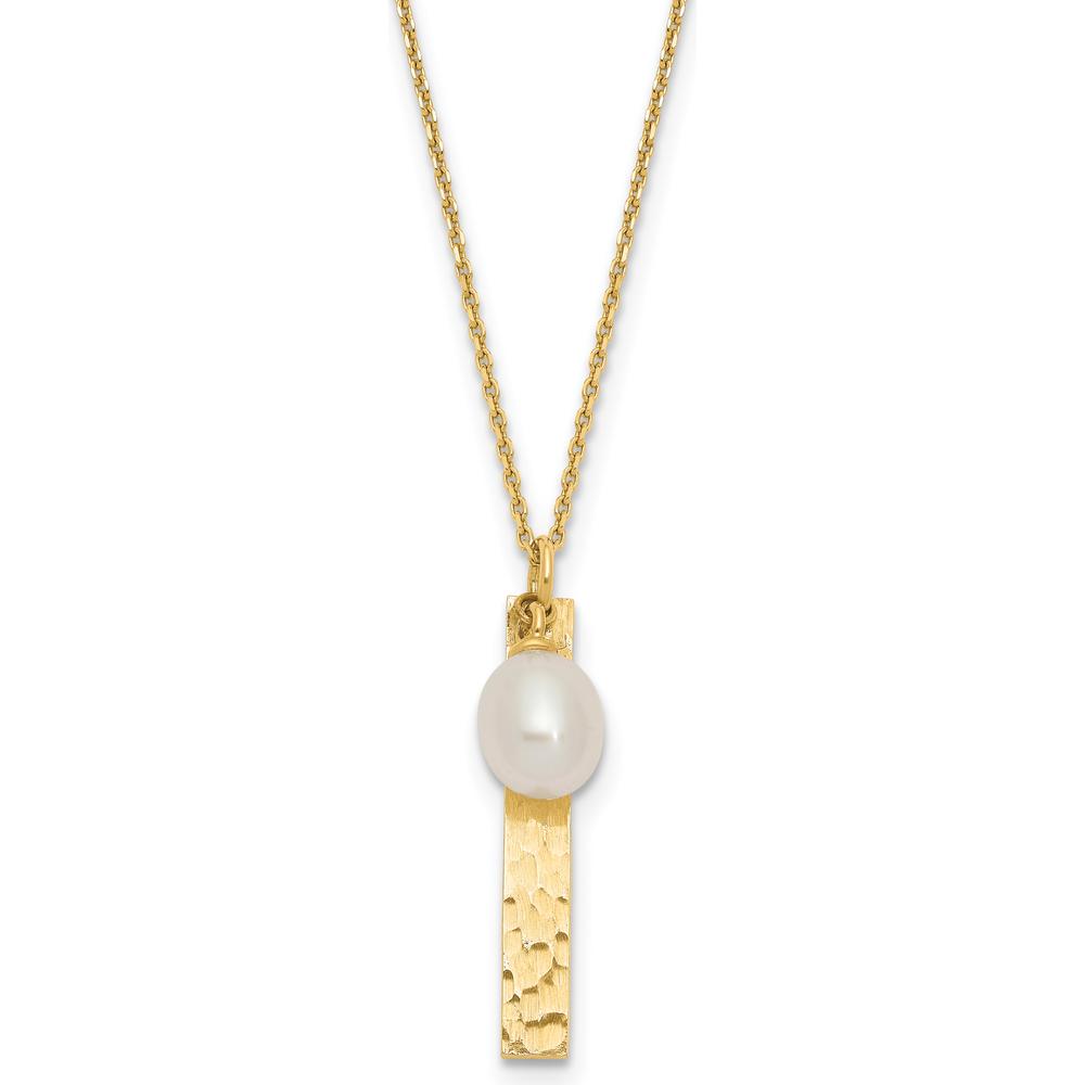 14K Yellow Gold Brushed & Hammered Freshwater Rice Pearl Necklace - 6-7mm by Monteluci Fine Jewelry