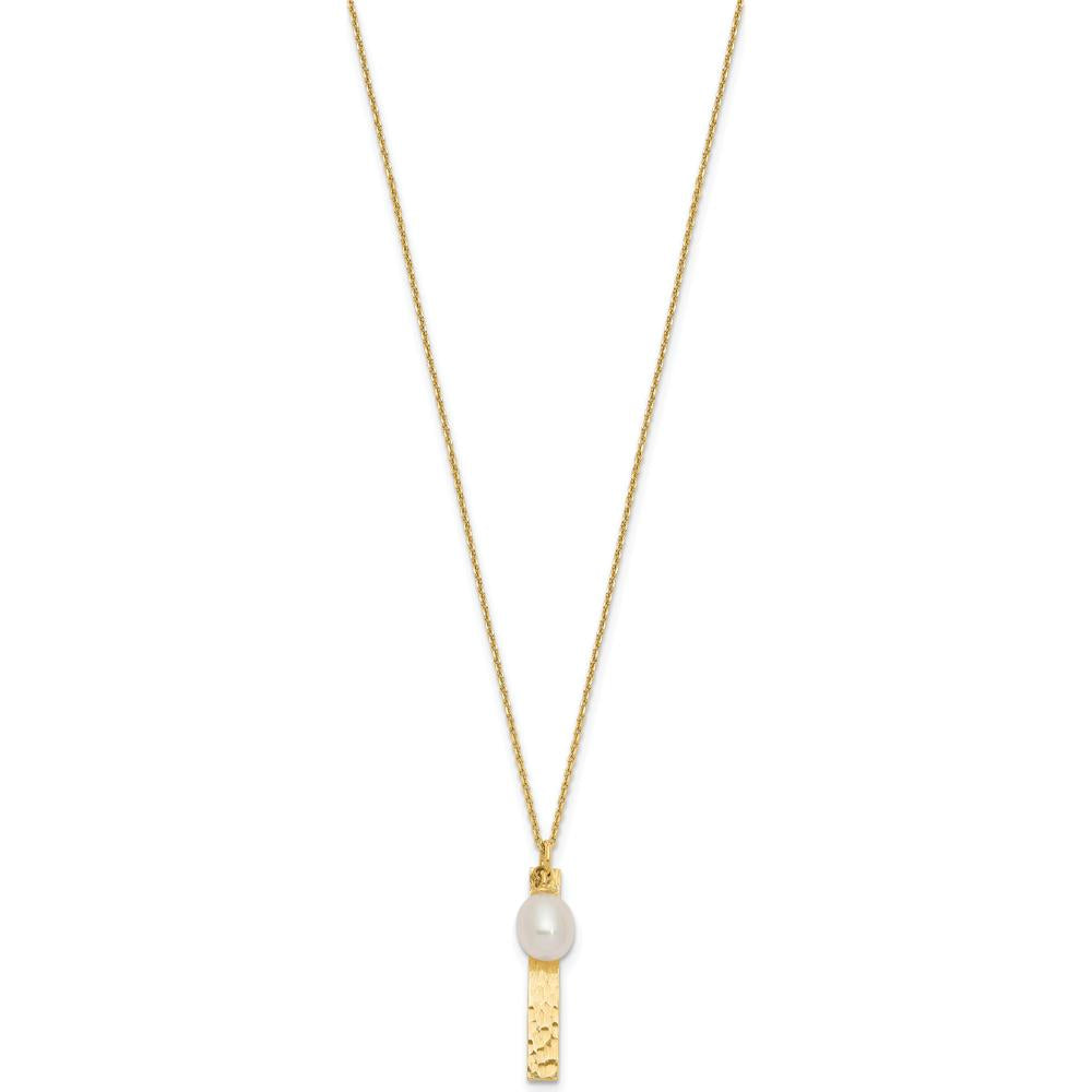 14K Yellow Gold Brushed & Hammered Freshwater Rice Pearl Necklace - 6-7mm by Monteluci Fine Jewelry