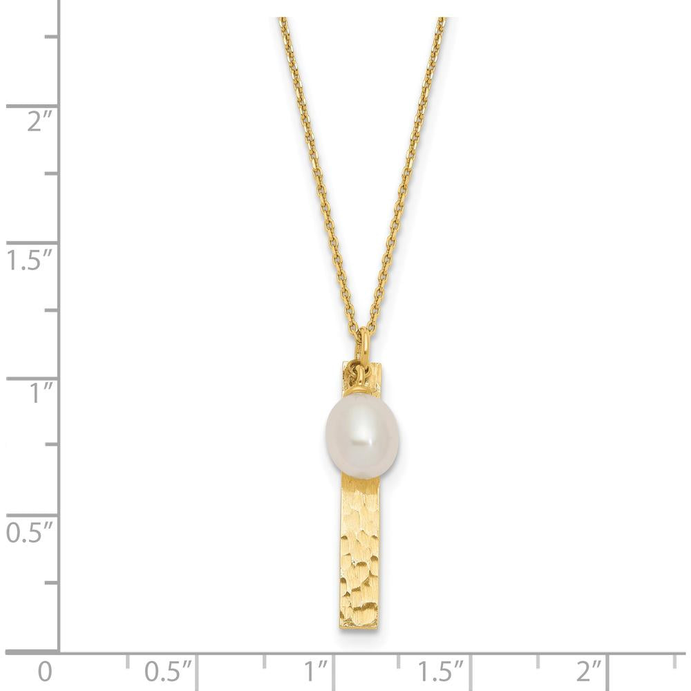 14K Yellow Gold Brushed & Hammered Freshwater Rice Pearl Necklace - 6-7mm by Monteluci Fine Jewelry