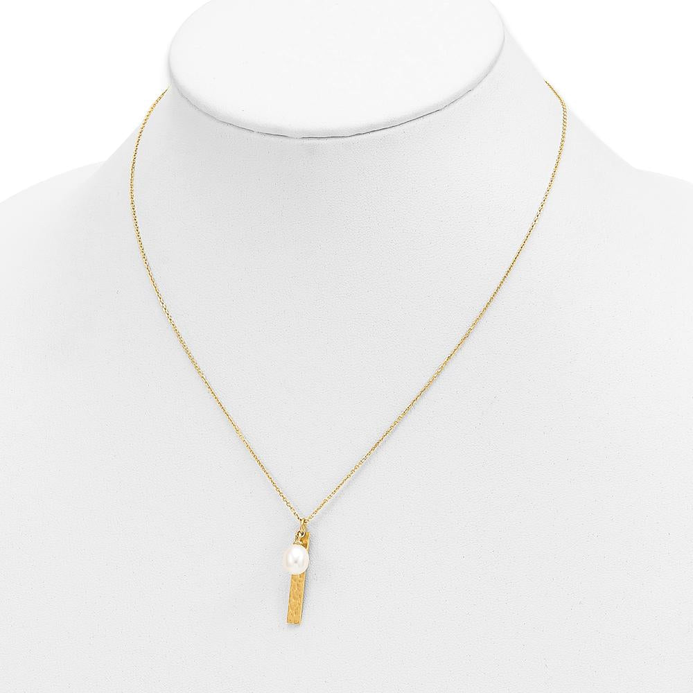 14K Yellow Gold Brushed & Hammered Freshwater Rice Pearl Necklace - 6-7mm by Monteluci Fine Jewelry