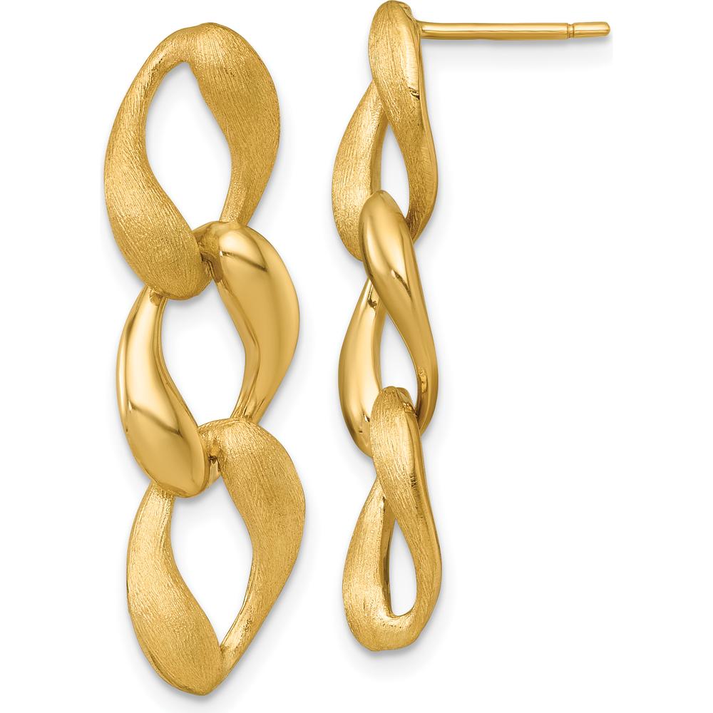14K Yellow Gold Brushed and Polished 8.8mm Fancy Link Dangle Earrings by 0