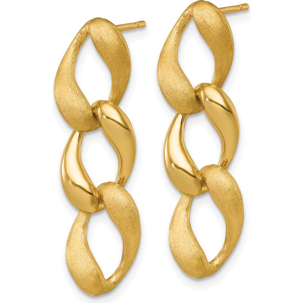 14K Yellow Gold Brushed and Polished 8.8mm Fancy Link Dangle Earrings by 0