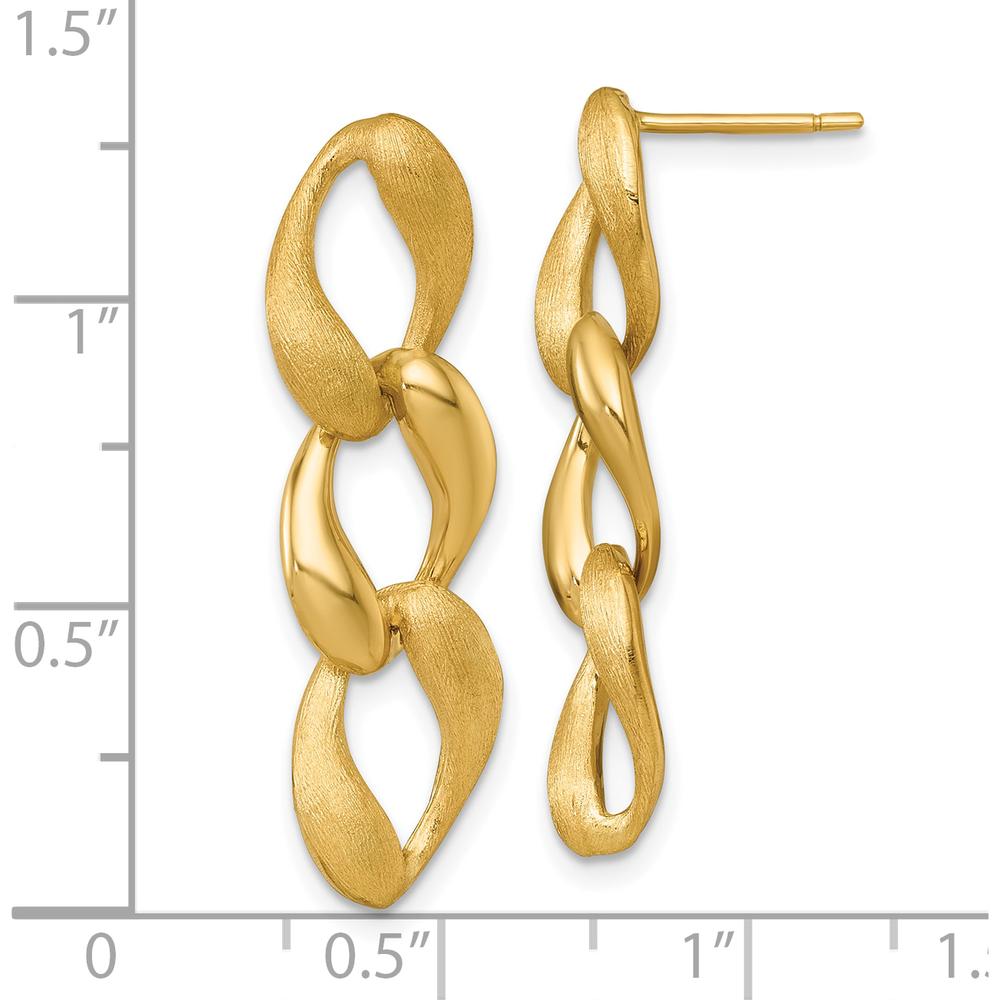 14K Yellow Gold Brushed and Polished 8.8mm Fancy Link Dangle Earrings by 0
