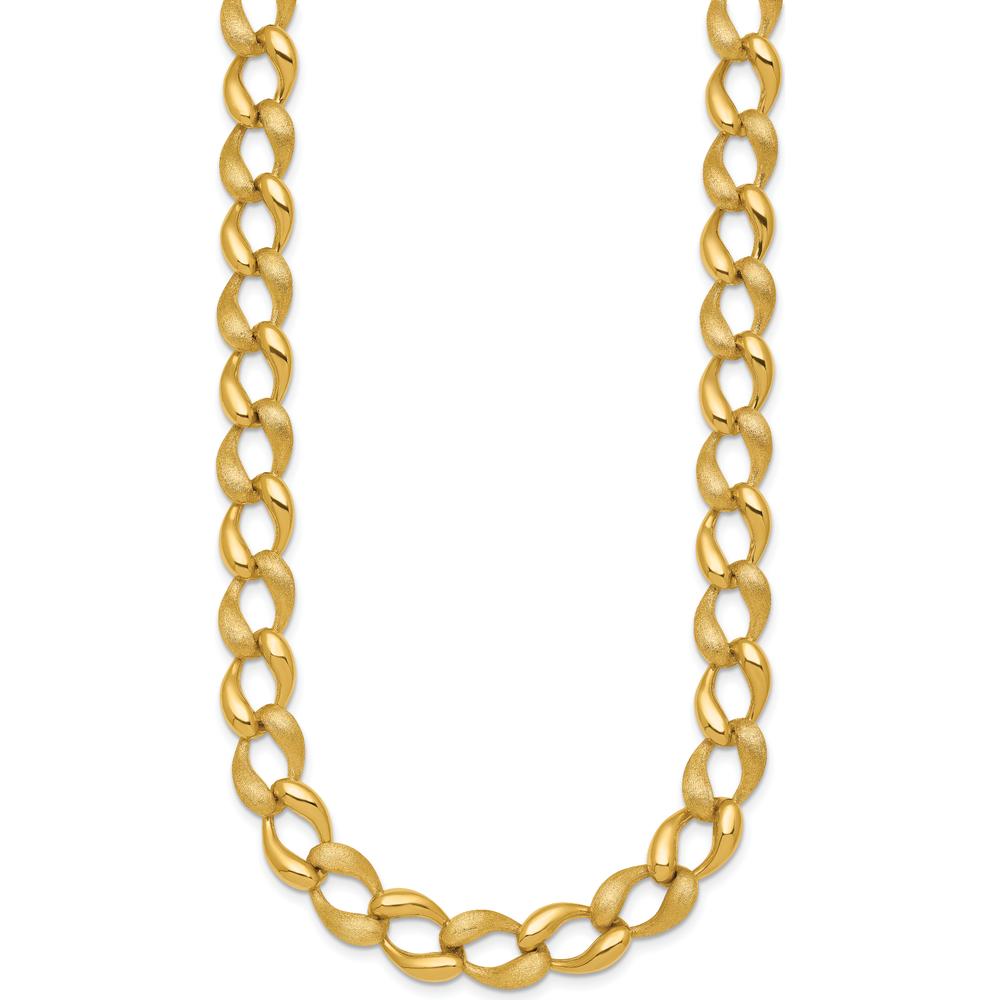 14K Yellow Gold Brushed and Polished 9mm Fancy Curb Link 17" Necklace by 0