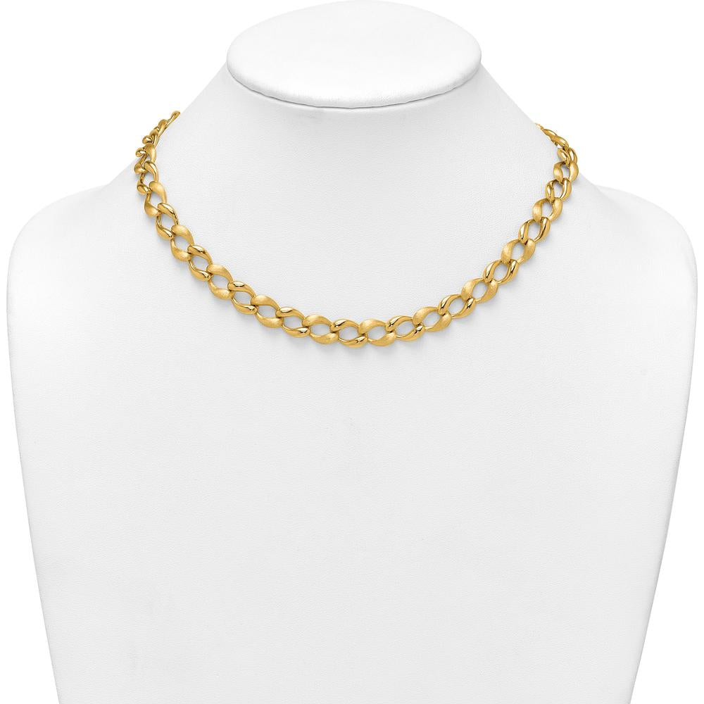 14K Yellow Gold Brushed and Polished 9mm Fancy Curb Link 17" Necklace by 0