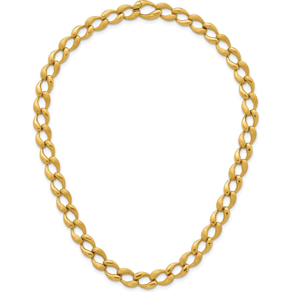 14K Yellow Gold Brushed and Polished 9mm Fancy Curb Link 17" Necklace by 0