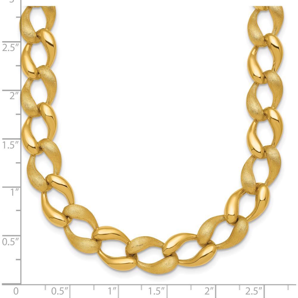 14K Yellow Gold Brushed and Polished 9mm Fancy Curb Link 17" Necklace by 0