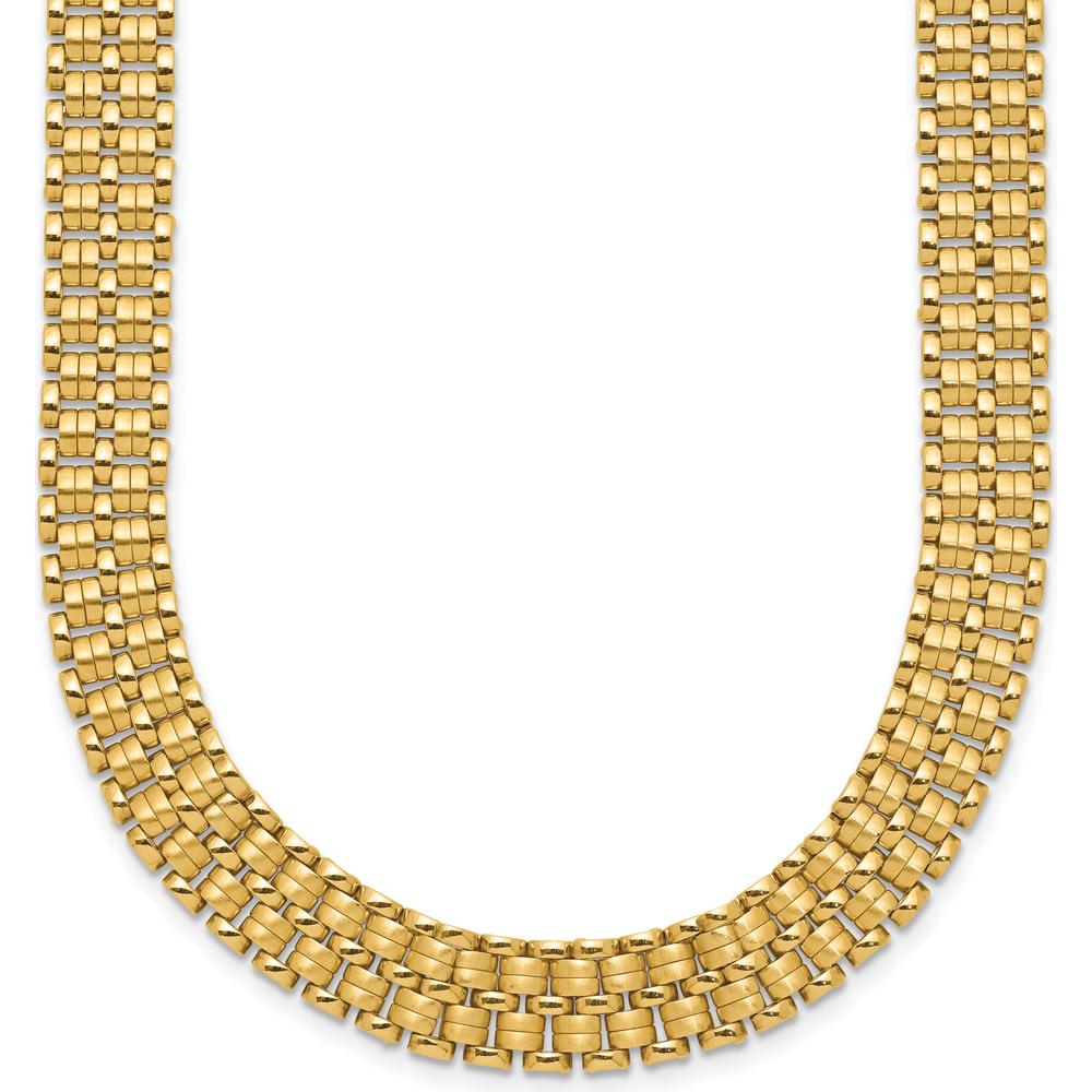 14K Yellow Gold Brushed and Polished Basket Weave Mesh Necklace - 17 Inches by 0