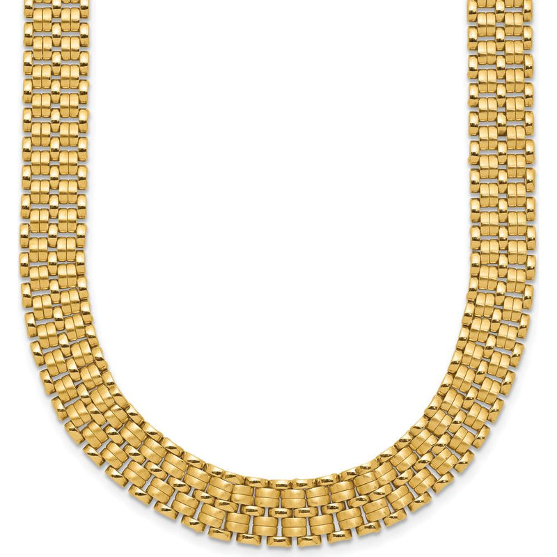 14K Yellow Gold Brushed and Polished Basket Weave Mesh Necklace - 17 Inches by 0