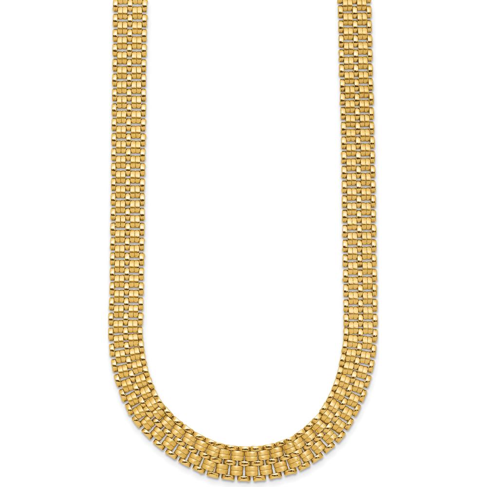 14K Yellow Gold Brushed and Polished Basket Weave Mesh Necklace - 17 Inches by 0