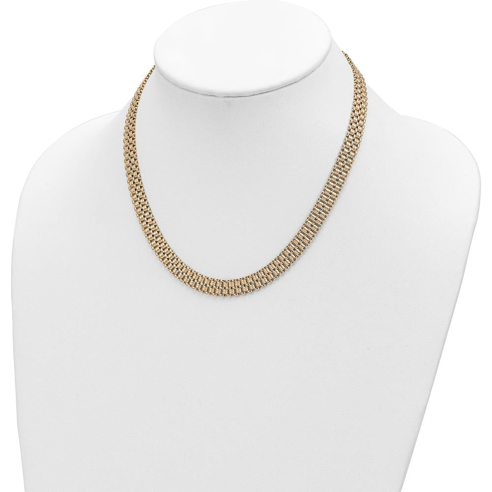 14K Yellow Gold Brushed and Polished Basket Weave Mesh Necklace - 17 Inches by 0