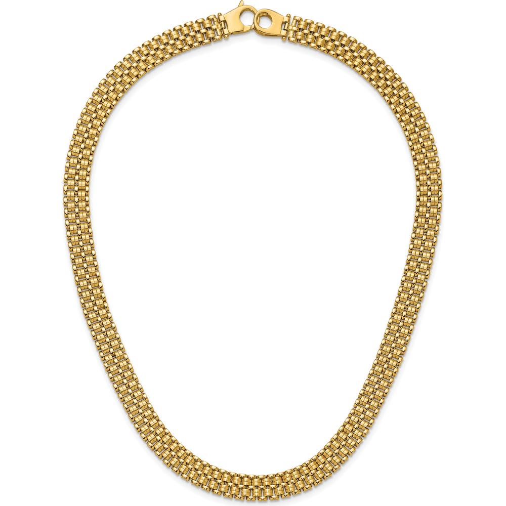 14K Yellow Gold Brushed and Polished Basket Weave Mesh Necklace - 17 Inches by 0