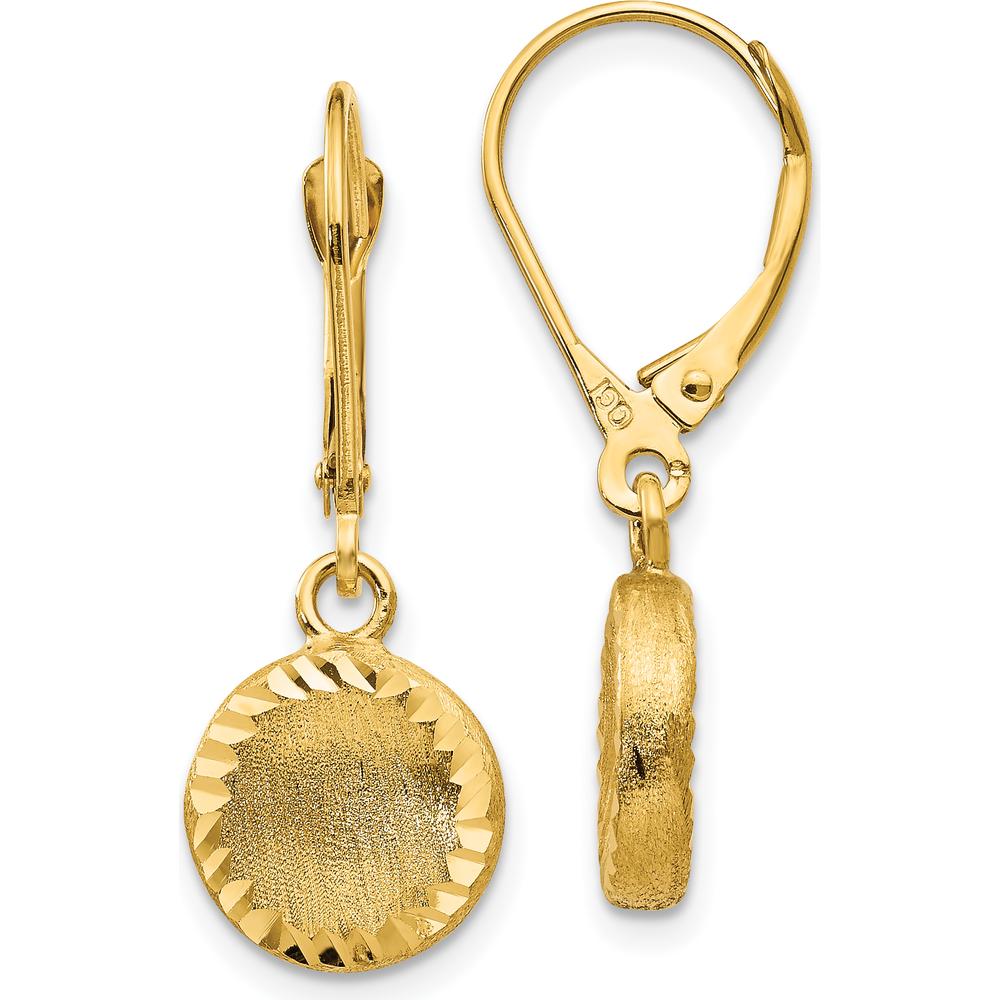 14K Yellow Gold Brushed and Polished Diamond-Cut Circle Drop Earrings by 0