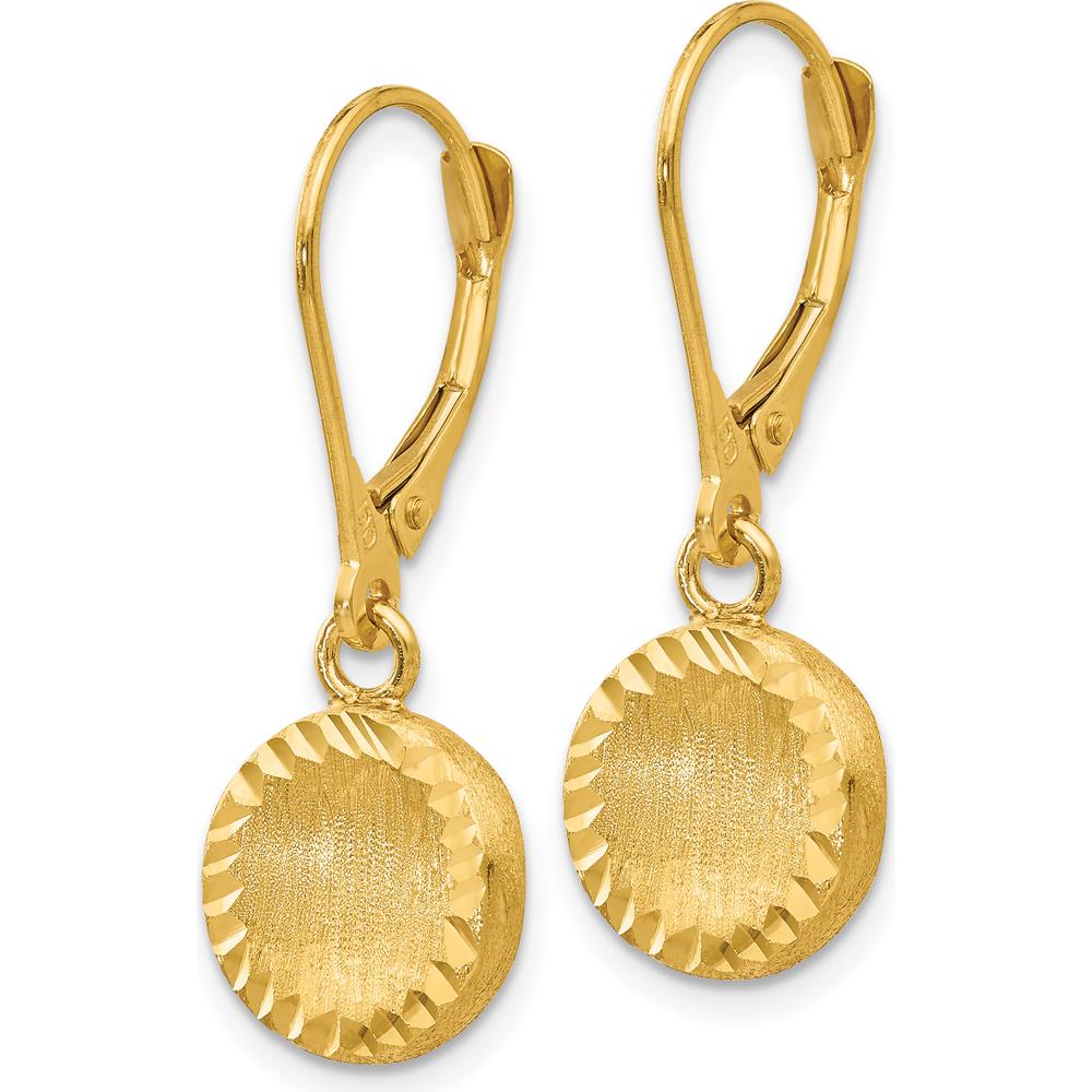 14K Yellow Gold Brushed and Polished Diamond-Cut Circle Drop Earrings by 0