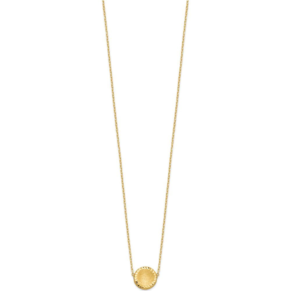 14K Yellow Gold Brushed and Polished Diamond-Cut Circle Pendant Necklace - 18" Cable Chain by 0