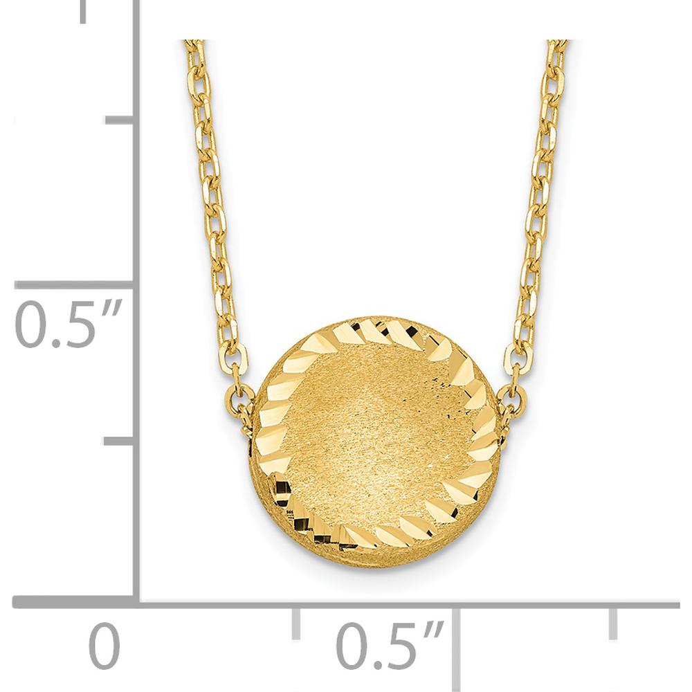 14K Yellow Gold Brushed and Polished Diamond-Cut Circle Pendant Necklace - 18" Cable Chain by 0