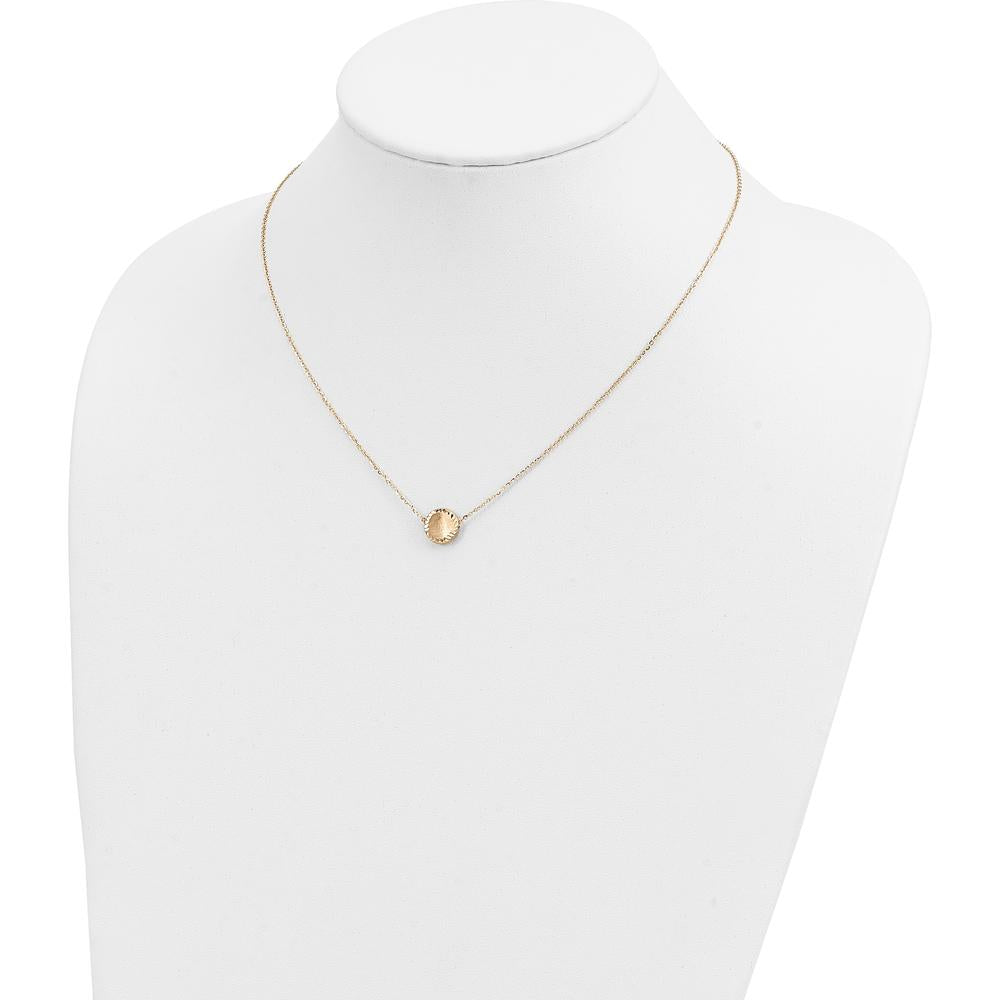 14K Yellow Gold Brushed and Polished Diamond-Cut Circle Pendant Necklace - 18" Cable Chain by 0