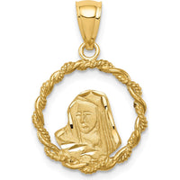 14K Yellow Gold Brushed and Polished Diamond-cut Virgin Mary Pendant by Oro Pregiato