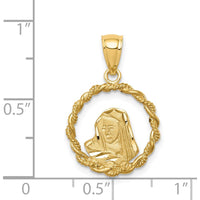 14K Yellow Gold Brushed and Polished Diamond-cut Virgin Mary Pendant by Oro Pregiato