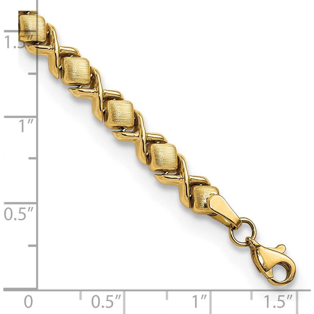 14K Yellow Gold Brushed and Polished Fancy Link Chain Bracelet - 7.5" Length by Oro Pregiato