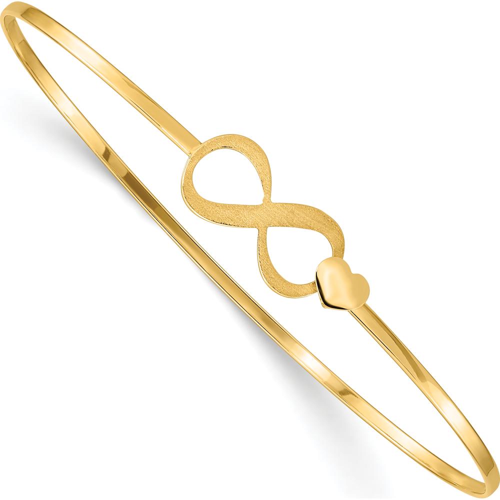 14K Yellow Gold Brushed and Polished Infinity Heart Clasp Bangle Bracelet - 7in Length by Oro Pregiato