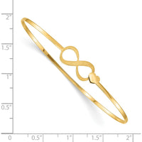 14K Yellow Gold Brushed and Polished Infinity Heart Clasp Bangle Bracelet - 7in Length by Oro Pregiato