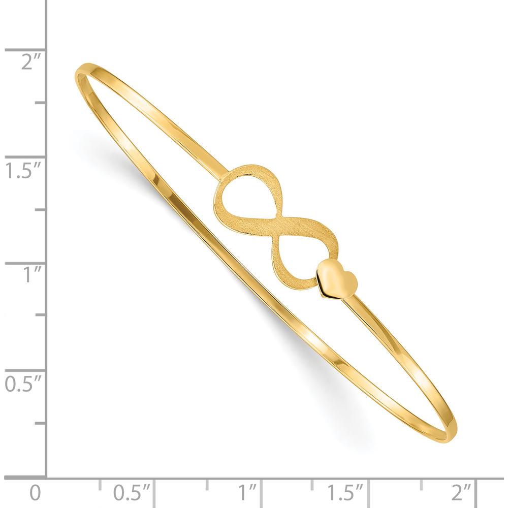 14K Yellow Gold Brushed and Polished Infinity Heart Clasp Bangle Bracelet - 7in Length by Oro Pregiato